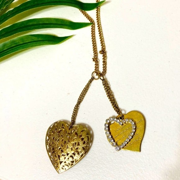 Boutique Jewelry - *SOLD* Double Heart Goldtone Long and Short Boho Chain Necklace w/pendant